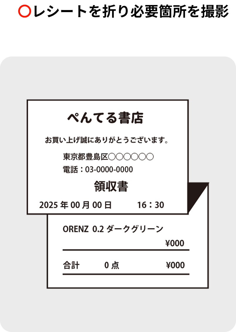 レシートを折り必要箇所を撮影