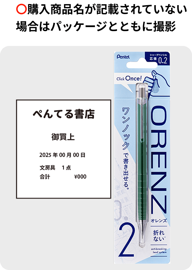 対象商品名が記載されていない場合はパッケージとともに撮影